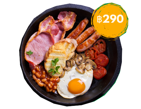 Full Irish breakfast with black and white pudding, Irish sausage incl: Orange juice and coffee or tea
