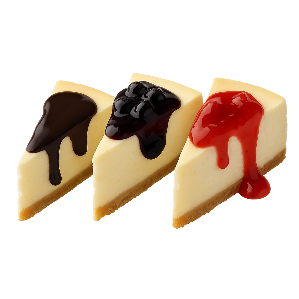 Cheese cake with chocolate / blueberry / strawberry sauce